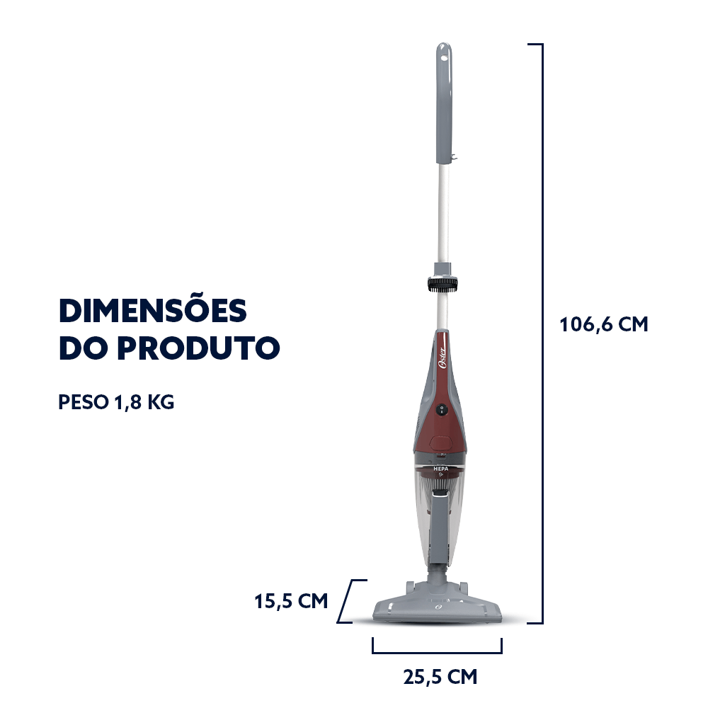 Aspirador de Pó Vertical Oster Stick 2 em 1 600W Filtro HEPA 1L