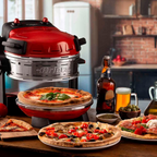 Forno de Pizza Ariete Elétrico Duplo para 2 pizzas em 4 minutos com pedras refratárias antiaderente vermelho