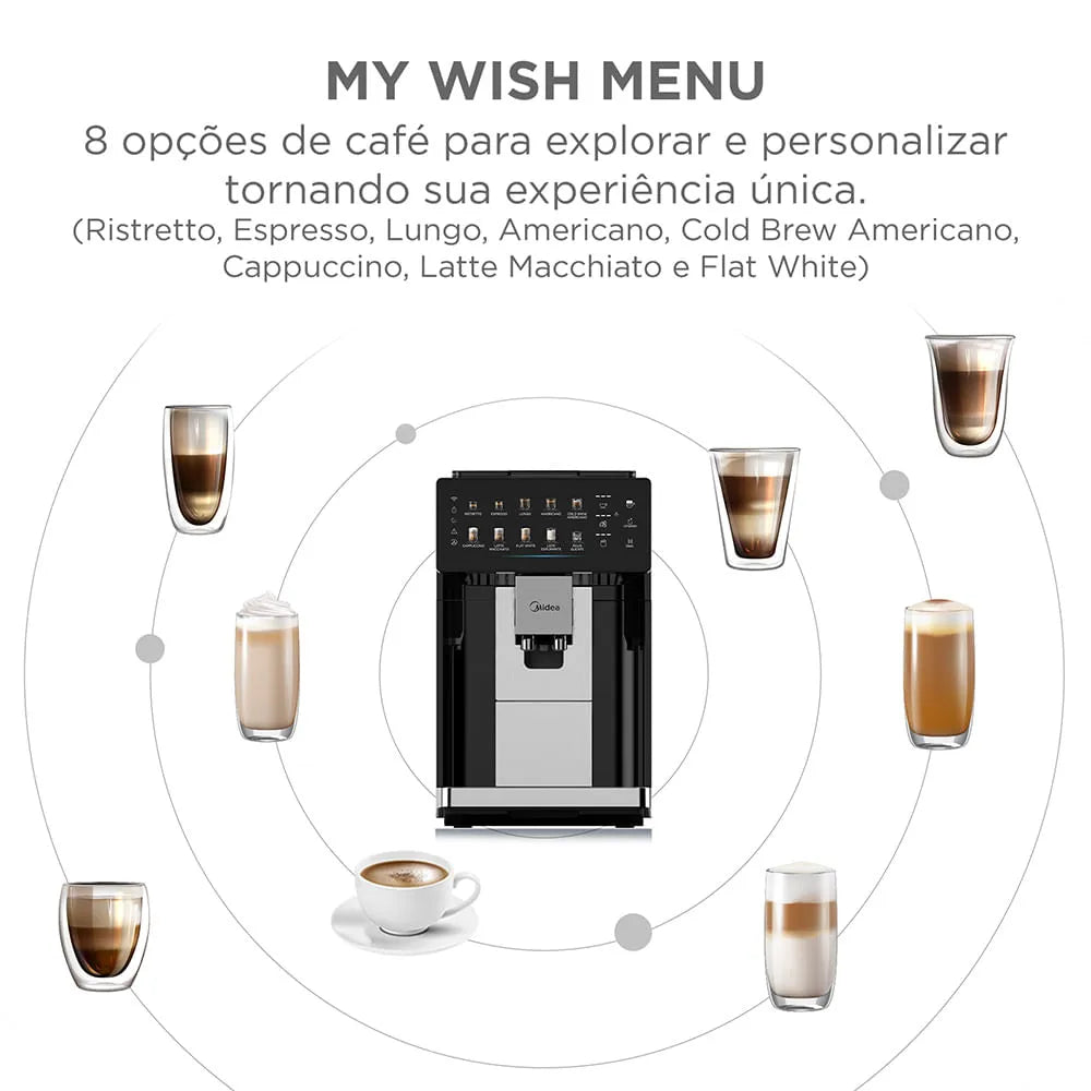 Cafeteira Mídia Maquina Espresso Automática 8 bebidas Reservatório de leite 7 níveis de moagem Série Pro CFA15P