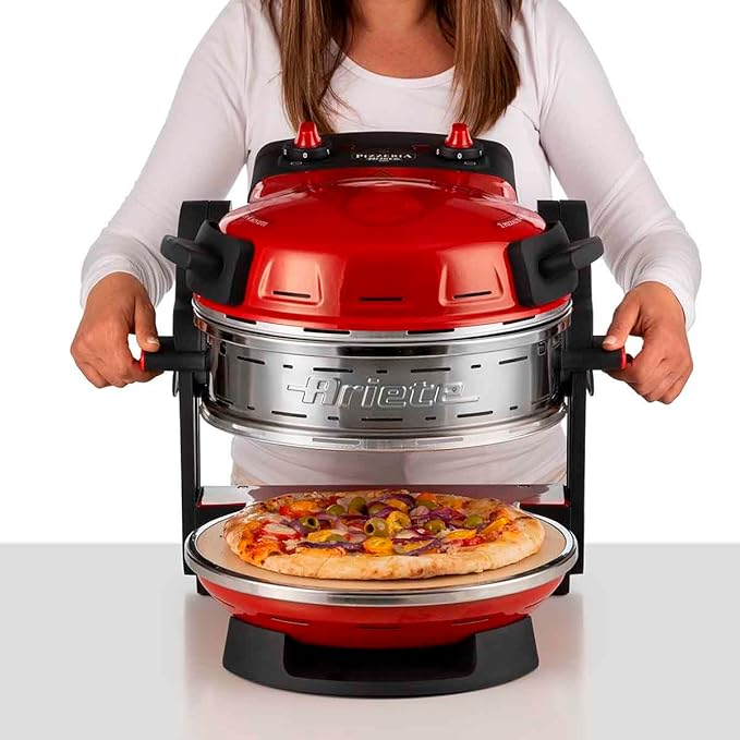Forno de Pizza Ariete Elétrico Duplo para 2 pizzas em 4 minutos com pedras refratárias antiaderente vermelho