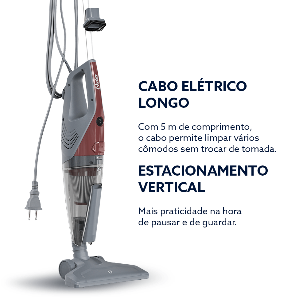 Aspirador de Pó Vertical Oster Stick 2 em 1 600W Filtro HEPA 1L